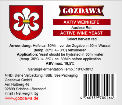 GOZDAWA Obstwein Aktiv Weinhefe Trockenhefe Weiß Rot Nährstoffe Gärung 16sorten