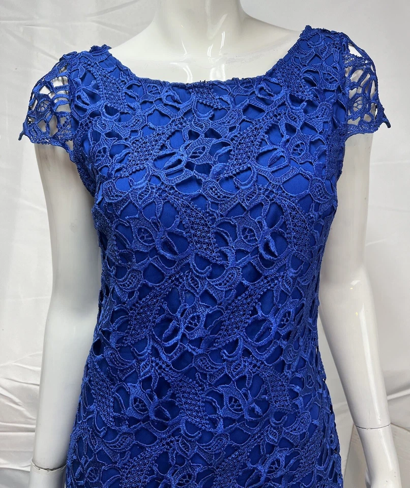 Alice + Olivia Womens 8 Blue Cap Sleeve Lace Scalloped Cocktail Sheath Dress S Foto 2 de 4