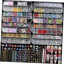Teentior Nail Charms Nail Stickers with Nail Gems Kit, 8 Boxes Nail Art