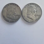 Lot of 2 Coin US Half Dollar 50c Franklin 1950P 1951D Circulated