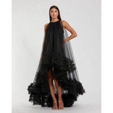 Mac Duggal 68252 Tulle High Neck Sleeveless Ruffled Hem Hi-Low Gown Size 10 NWT