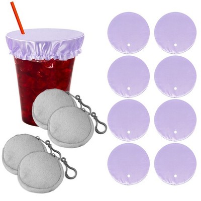 8Pcs Drink Cover Scrunchie Reusable Cup Cover with Key Bag Light Purple