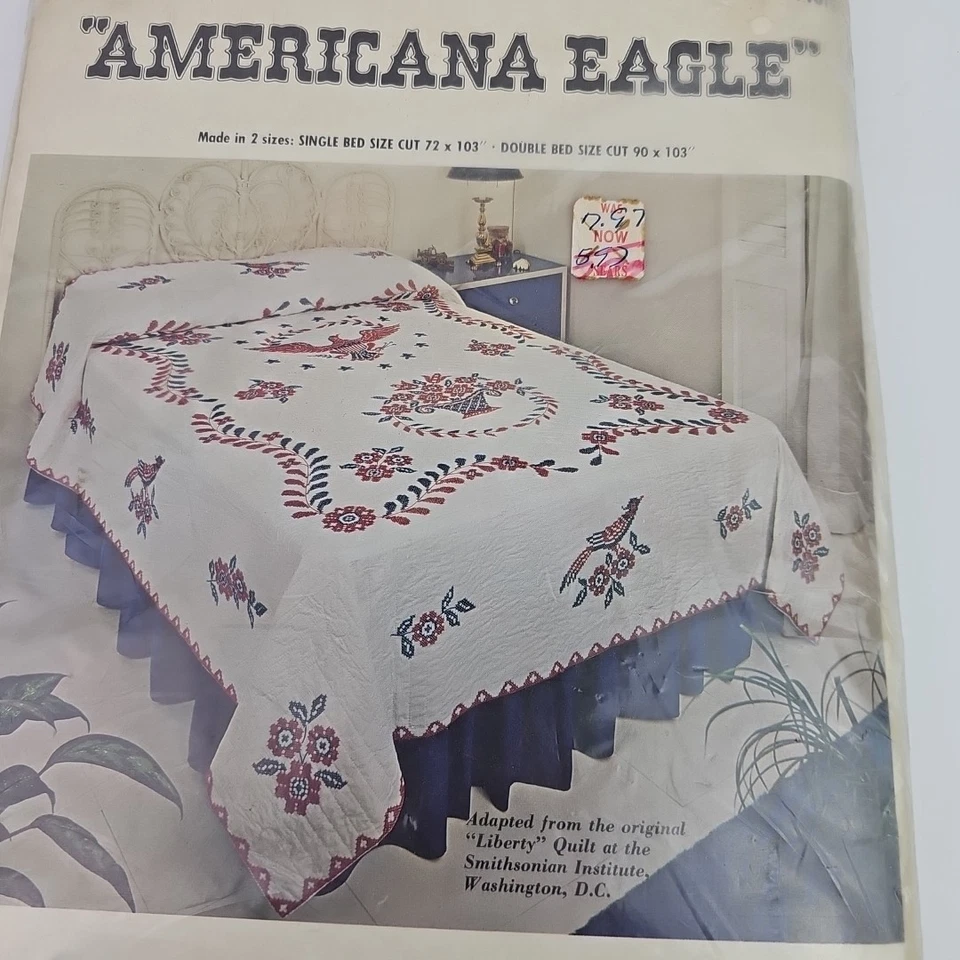 Bucilla Jeffy Stamped Cross Stitch Quilt Top Kit Double Size Americana Eagle - Image 2 of 4