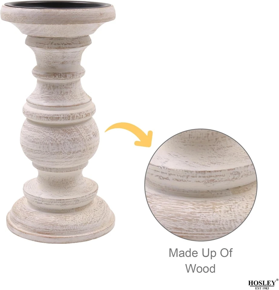 Juego de 3 candelabros de pilar de madera encalada Hosley - 10”, lavado blanco Foto 4 de 4
