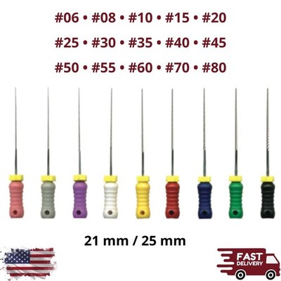 60Pcs Dental Endo K-Files Stainless Steel Root Canal Sizes #06-80 Length 21/25mm