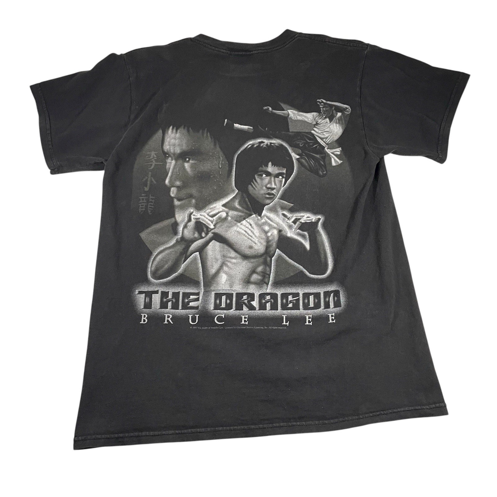 Vtg 90s Bruce Lee T Shirt M Tultex The Dragon Graphic Faded Black 1997 Logo
