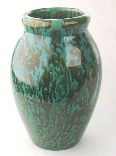 Vintage Zanesville Steinzeug Keramik 12" Vase Neptun blau grün braun 1920er - Bild 2 von 10