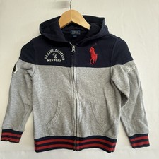 Polo Ralph Lauren Boys Hoodie Zip Jacket Big Pony Gray Blue Sz 7