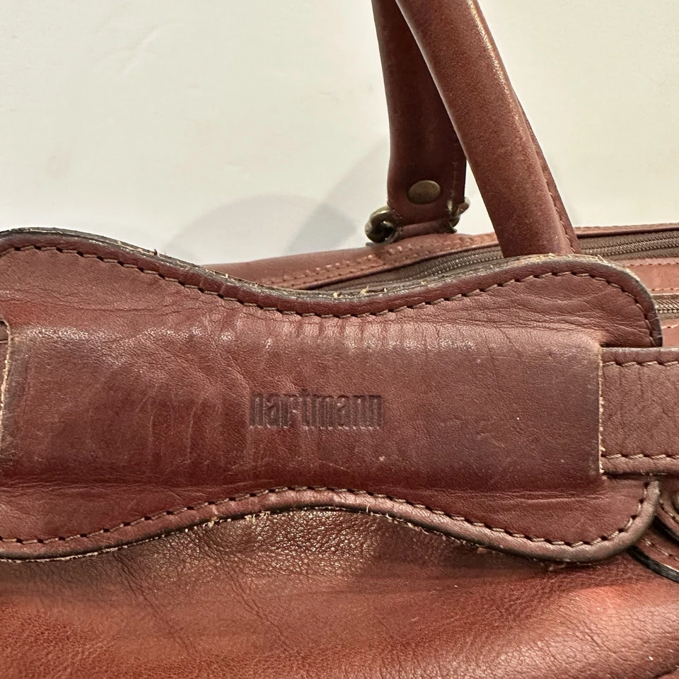 Bolsa de viagem de couro vintage Hartmann para pernoite ferragens de latão RARA! - Imagem 2 de 4