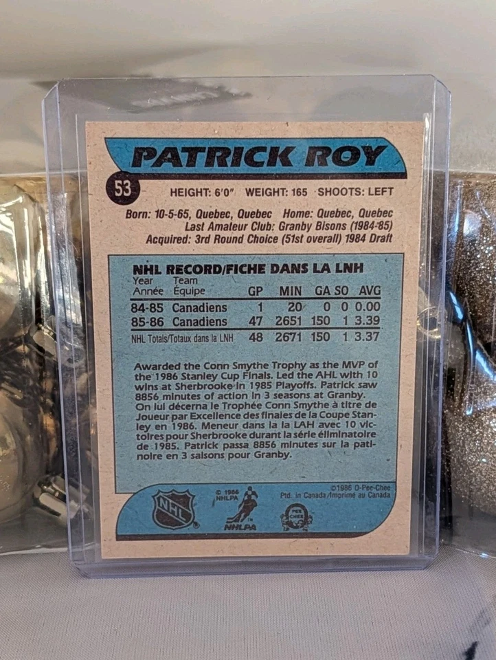 Patrick Roy 1986-87 O-Pee-Chee Rookie #53 OPC Montreal Salón de la fama RC Foto 2 de 4