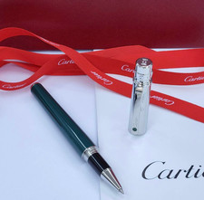 Cartier Green Rollerball Pen Silver Trim Luxu...