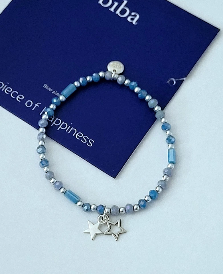 Biba Kristall Armband, 18 cm, Blau Silber Anhänger Sterne dehnbar / TS521 - Bild 3 von 3