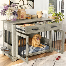 44.48 Large Dog Crate Furniture, Indoor Wooden Dog Kennel End Table With 2 Stora