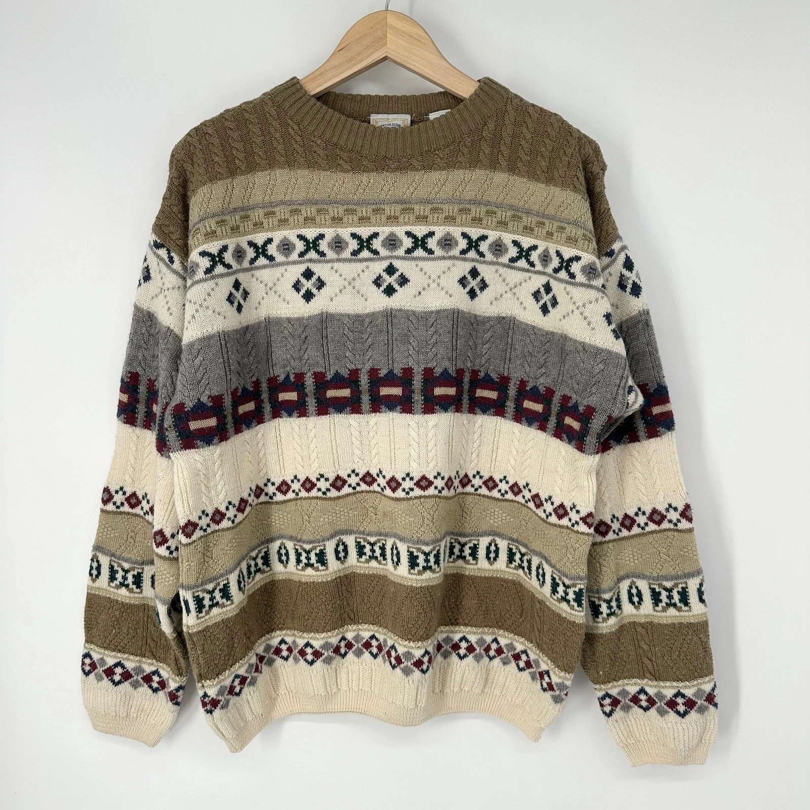 Vintage Men's Riggins Sweater Fair Isle Chunky Knit Wool Blend Pullover, Size L