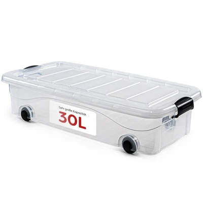 Unterbett Aufbewahrungsbox mit Rollen und Deckel, Plastikbox stapelbar - Bild 1 von 4