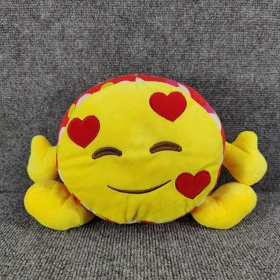 Round Yellow Plush Emoji Pillow Smiling Hearts Closed Eyes 12'' Official Genuine