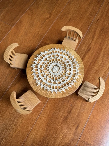 Dollhouse Mini Furniture Large Round Kitchen Wooden Table & Chairs Tan NO DOLL