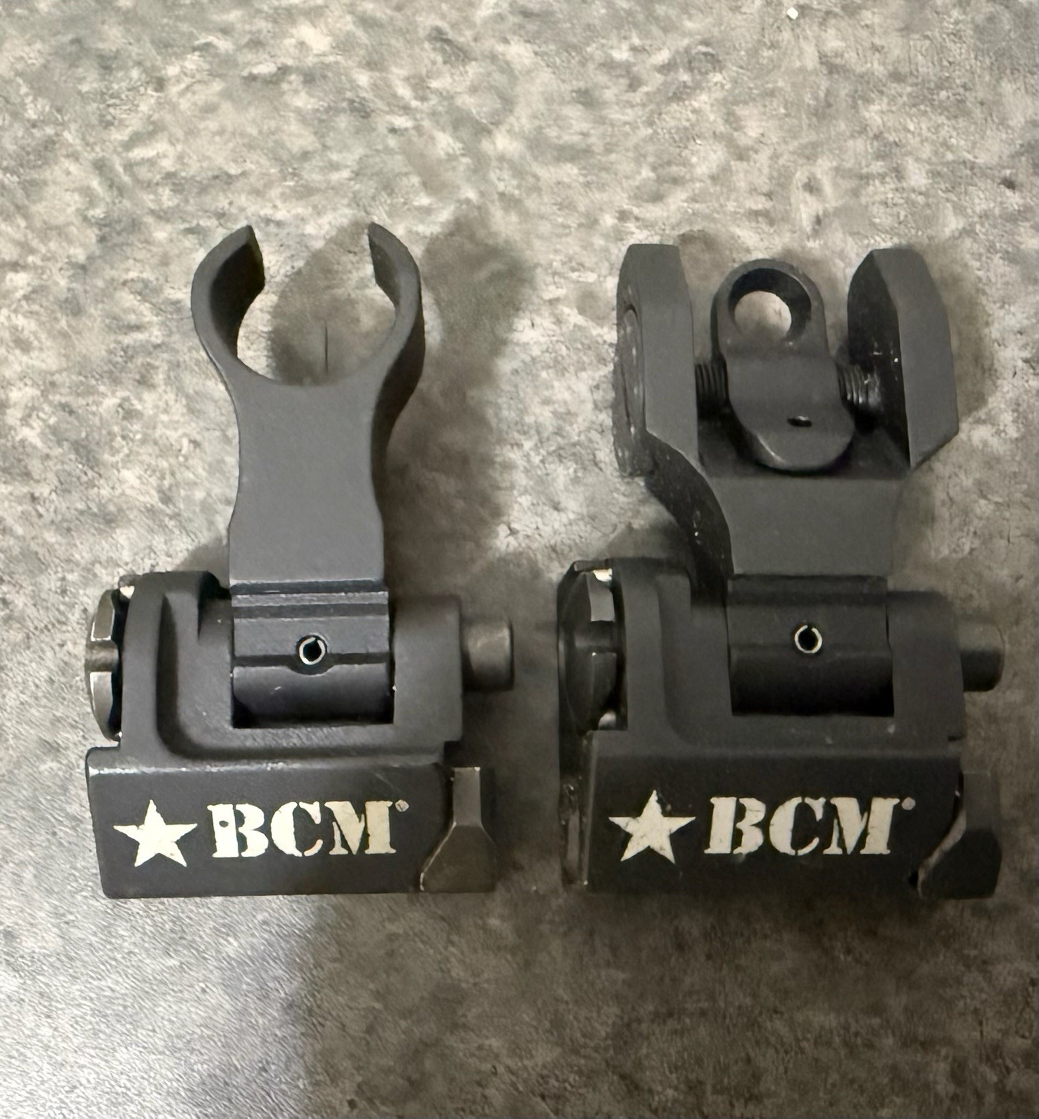 Troy Back Up Iron Sights.  Flip Up HK Front Sight Hood - BCM Marked