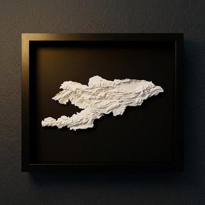 3D Kyrgyzstan Map Wall Art: Topography in Black Wood Frame