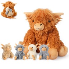 SuzziPals 5-in-1 Highland Cow Stuffed Animals with Babies Inside, 5PC Set Hig...