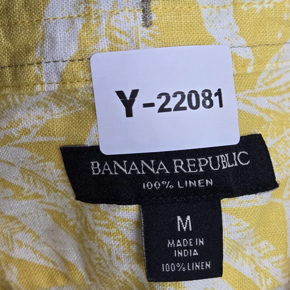 Banana Republic Men Button Up Shirt M Yellow Linen Floral Hawaiian Shirt - Image 2 of 4