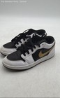 Nike Boys Air Jordan 1 Low GS Gold Swoosh Black White Sneaker Shoes Size 5.5Y — photo 4