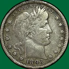 1893 Barber Quarter Choice Very Fine VF+/XF Coin #36519