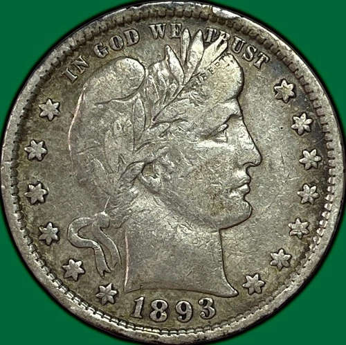 1893 Barber Quarter Choice Very Fine VF+/XF Coin #36519