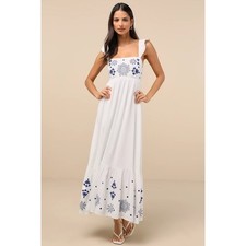 NWOT Lulus Marla Ivory Linen Embroidered Maxi Dress XL