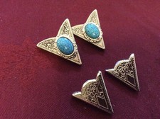 Dwie pary vintage kowbojska koszula kołnierz tips - turkusowo-biały metal - śruba