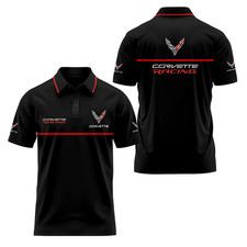 Personalized Name Corvette Logo C8 Racing Black Red 3D Men Polo Shirt S-5XL