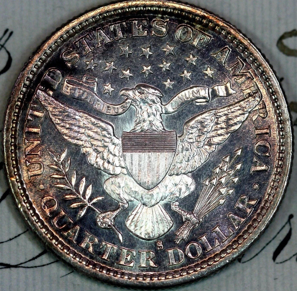 1894-S CAMEO PL SUPERB+ GEM BU MS BARBER QUARTER DC133 FROM MATTHEWS HOARD - Image 2 of 3