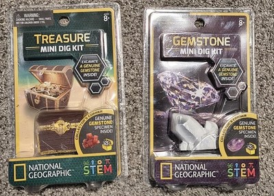 National Geographic Gemstone Mini Dig Kit+Treasure Mini Dig, Genuine Gemstones
