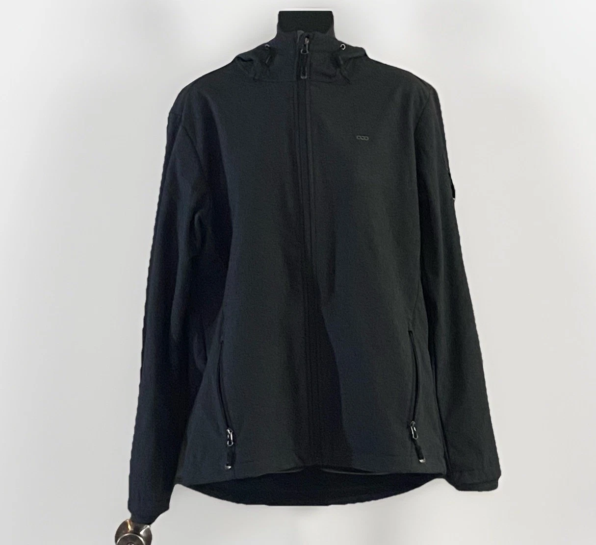 33,000 Ft Hooded Jacket Men 44” Medium Gray Full Zip Hiking Travel Fleece Lined