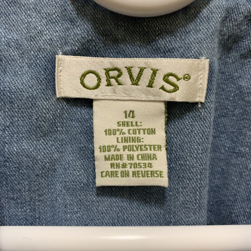 Orvis Jean Blazer Jacket Women 14 Blue Light Wash Denim Elbow Patch Faux Pocket - Picture 2 of 8