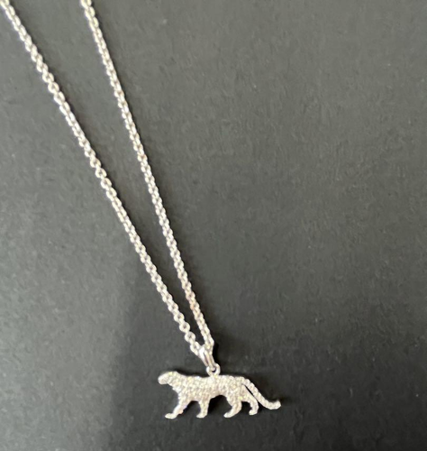 EMPORIO ARMANI Jaguar Charm Rhinestone Necklace Pendant Silver 925 Unused Rare - Picture 3 of 5