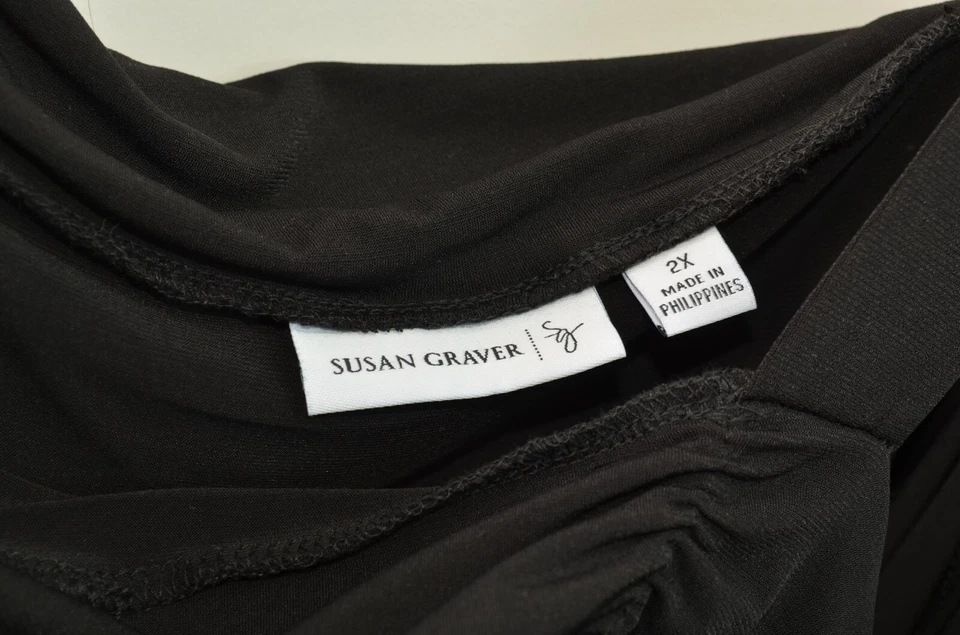 Susan Graver Blouse Womens 2X Black Stretch Polyester Cold Shoulder - Image 4 of 4