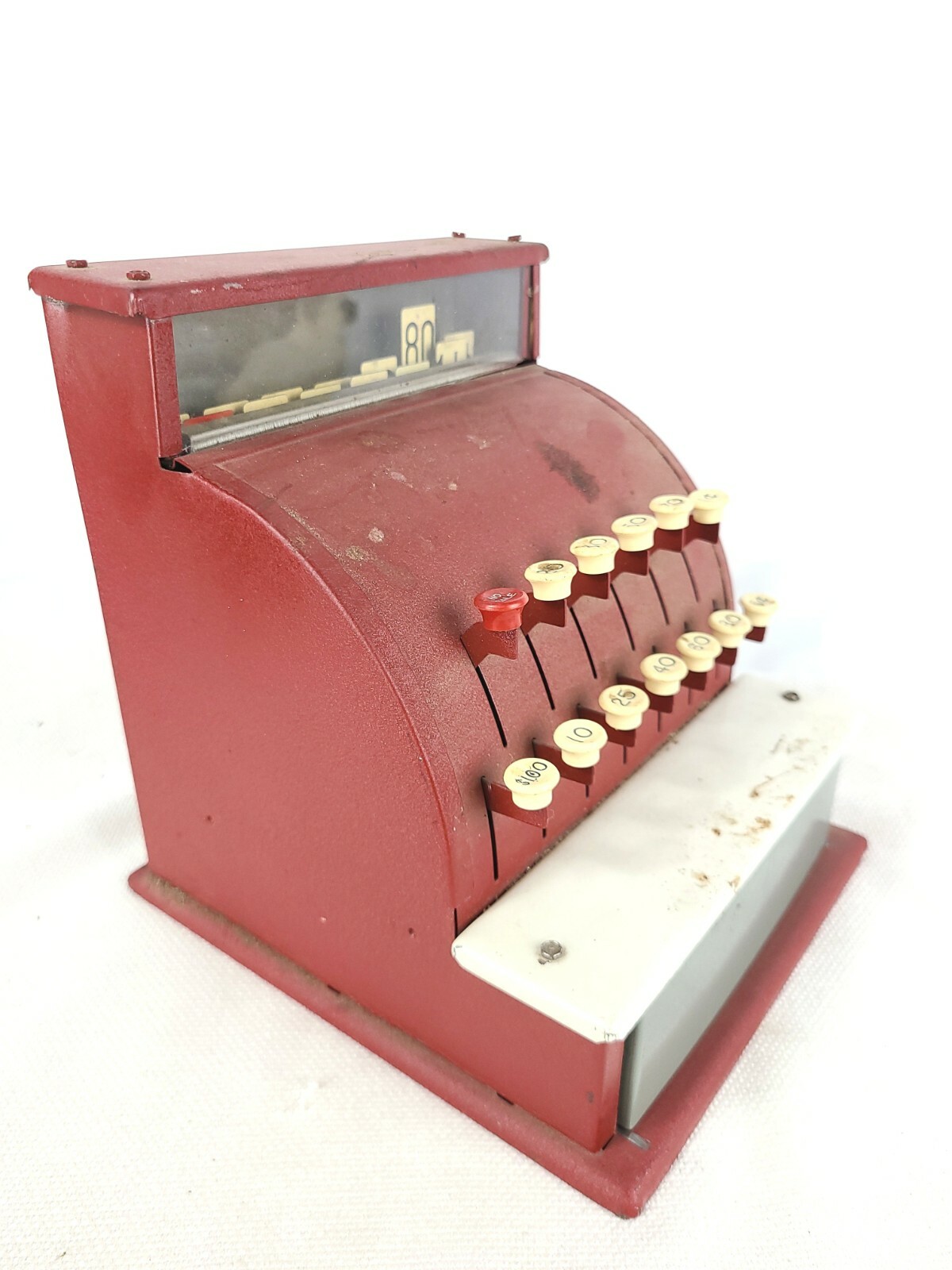 как выглядит Vintage TOM THUMB Red Metal Cash Register Cinderella Mfg. 1950s Toy 7B 3A фото