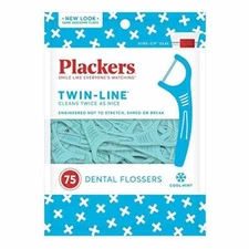 2 Pack of 75 each Twin-Line Flosser Plackers Dental Floss Picks Cool Mint 150 ct