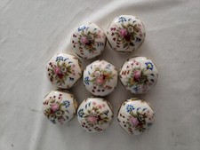 Cabinet Drawer Pull Knobs Porcelain / FLOWERS 8 Approx 1.75" VTG White
