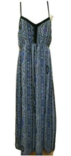 Doe & Rae Women Size M Floral Sheer Fit&Flare Maxi Long Dress Spaghetti Strap 