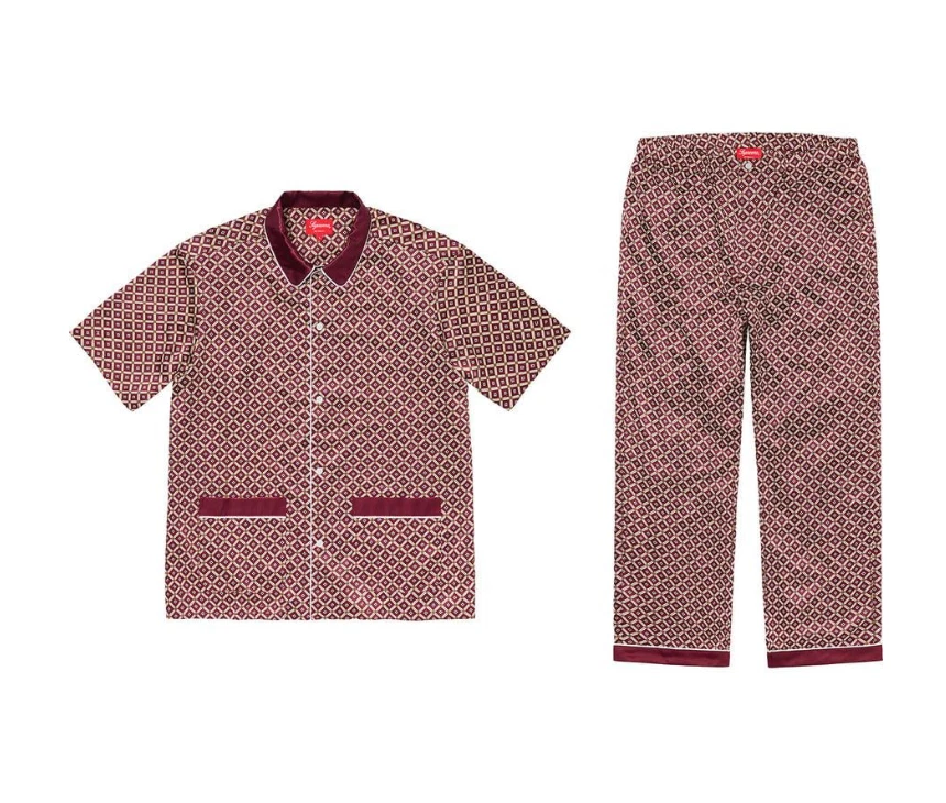 SS20 Supreme Satin Pyjama Haut Pyjama Bourgogne S/s T shirt de nuit S Petits vêtements de nuit