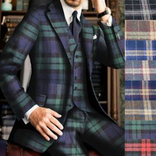 Checked Men Suits Regular Fit Single Breasted Wedding Tuxedo Notch Lapel Custom