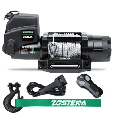 Electric Winch 6000LBS 12V Synthetic Rope ATV UTV Boat Trailer Winch 4WD 4X4