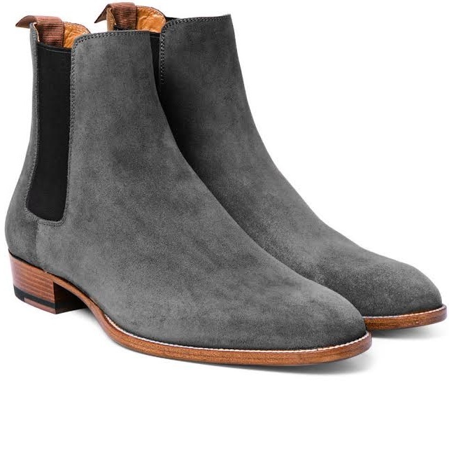 Handmade Mens casual Gray Chelsea boots, Men suede leather 