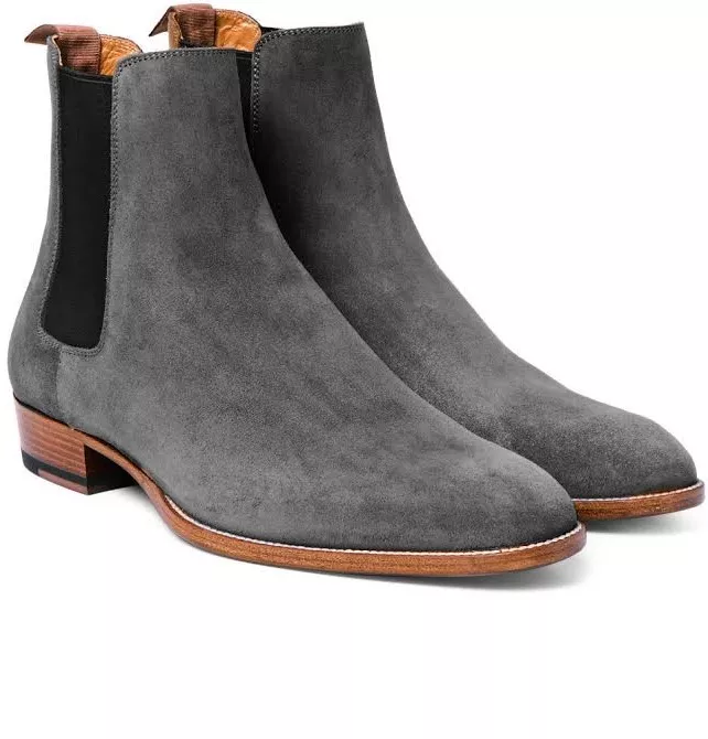 Handmade casual Gray Chelsea boots, Men suede leather ankle Men |