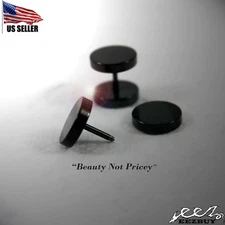 Pair Mens Womens Circle Fake Cheater Plug Tunnel Stainless Steel Stud Earrings