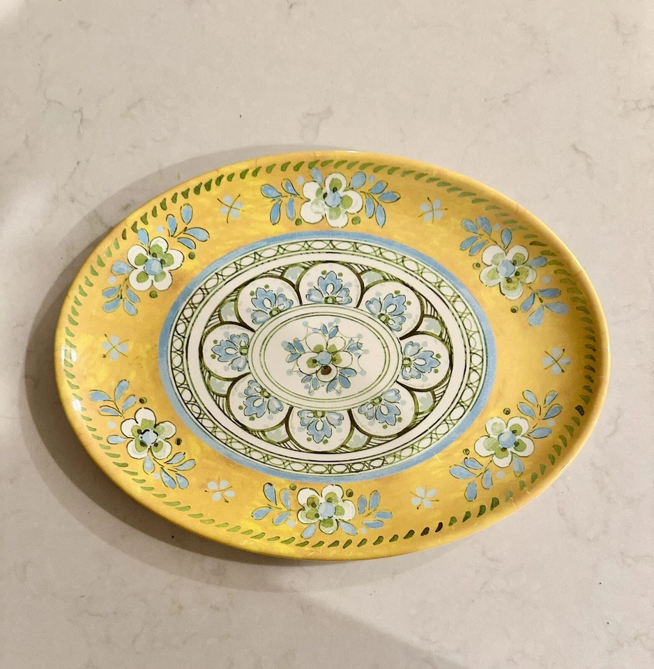 Plato para servir vintage Le Cadeaux melamina amarillo azul claro 12” x 9” raro Foto 2 de 4