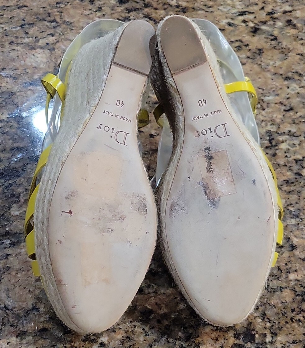 Christian Dior Yellow Patent Leather Espadrille Wedge