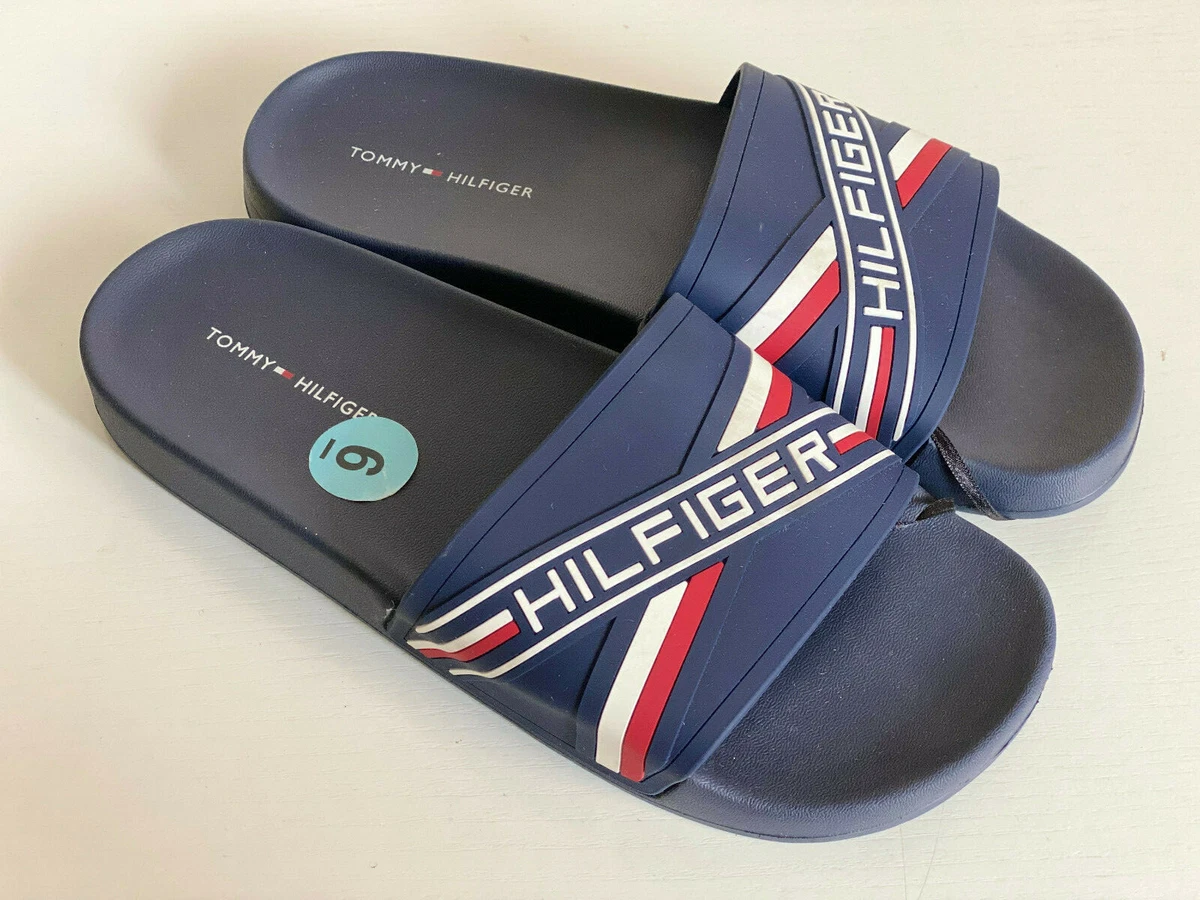 NEW TOMMY HILFIGER DONNY NAVY BLUE SLIP ON SLIDES FLIP FLOP